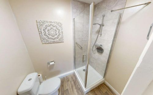 drug and alcohol rehab bathroom with shower and a toilet