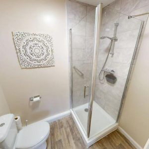 drug and alcohol rehab bathroom with shower and a toilet