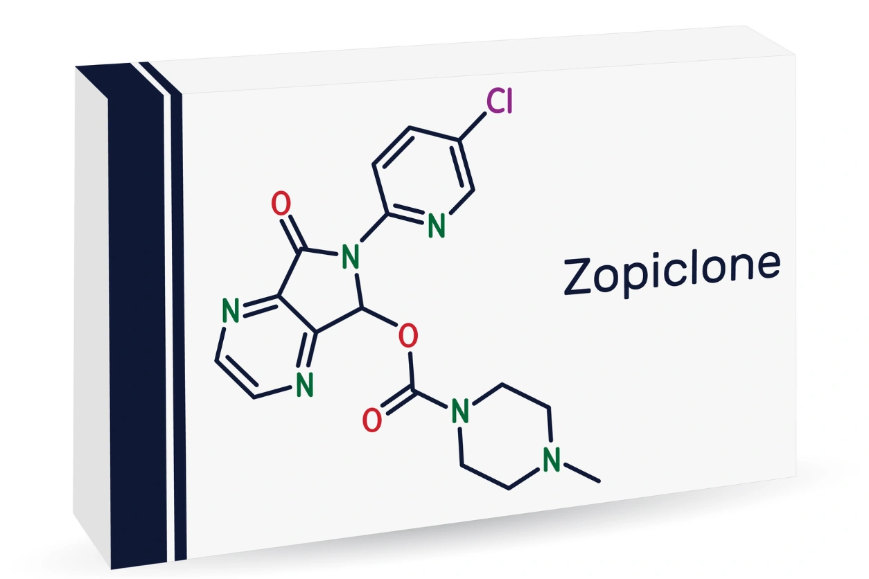 Is Zopiclone addictive? An image of a packet of the prescription medication, Zopiclone.