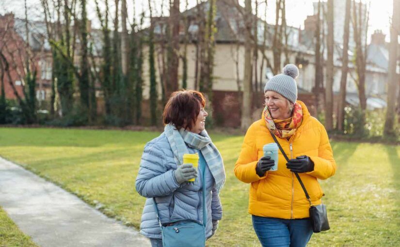 Two women walking doing Dry January
